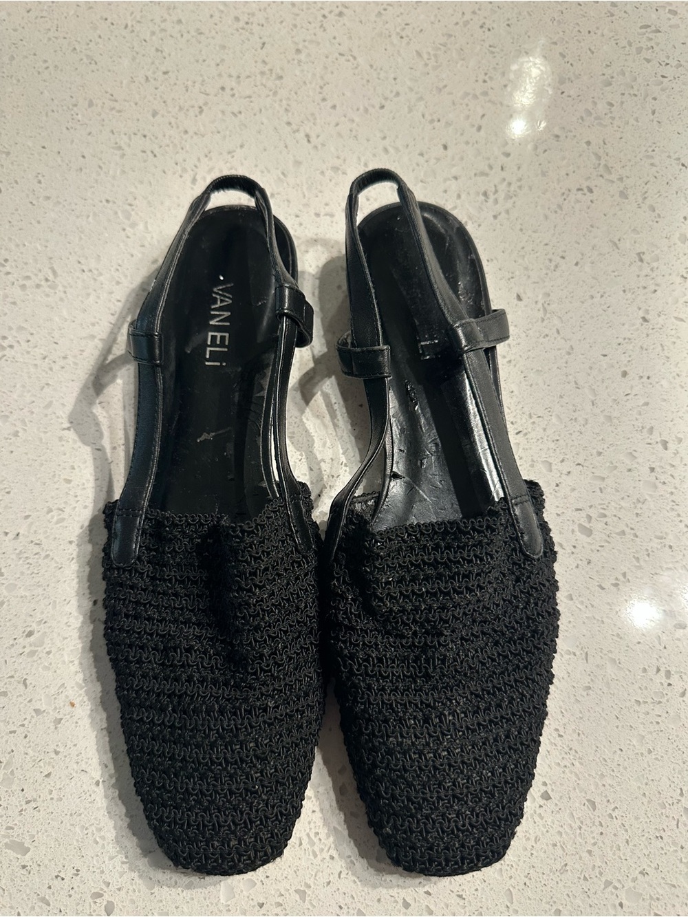 Vintage Vaneli 90s Black Knit Woven Slingback Flats 9